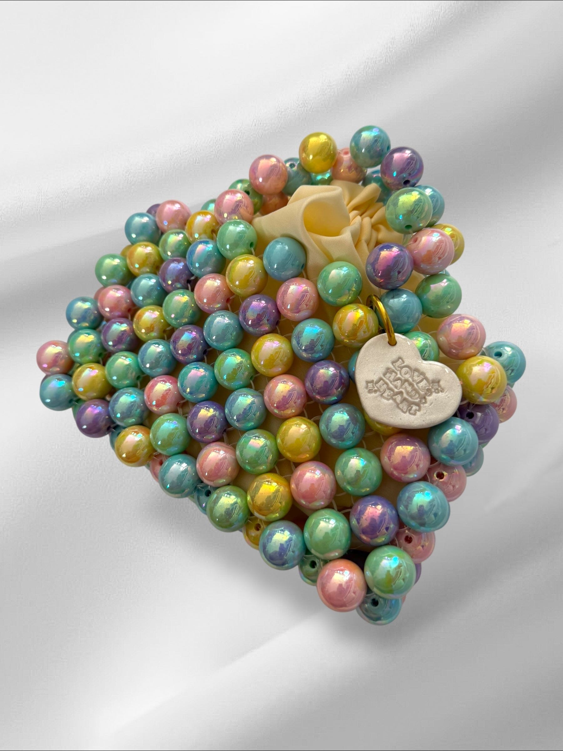 Original Hand-Beaded Bubblegum Bag Purses Love Hand and Heart 