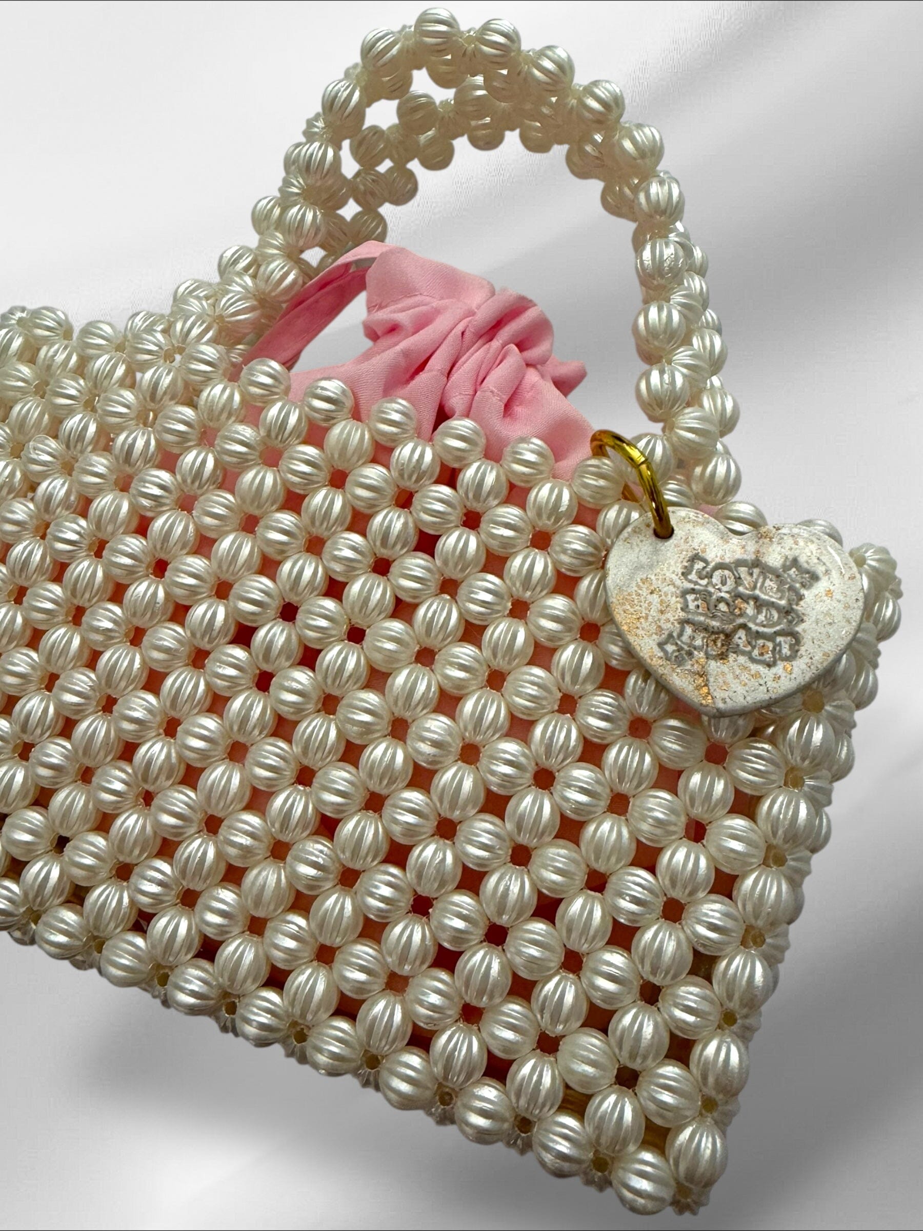 Pearlescent Hand Bag Purses Love Hand and Heart 