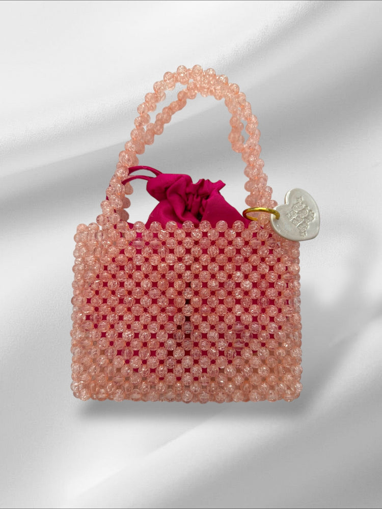 Pink Glitter Bead Bag Purses Love Hand and Heart 