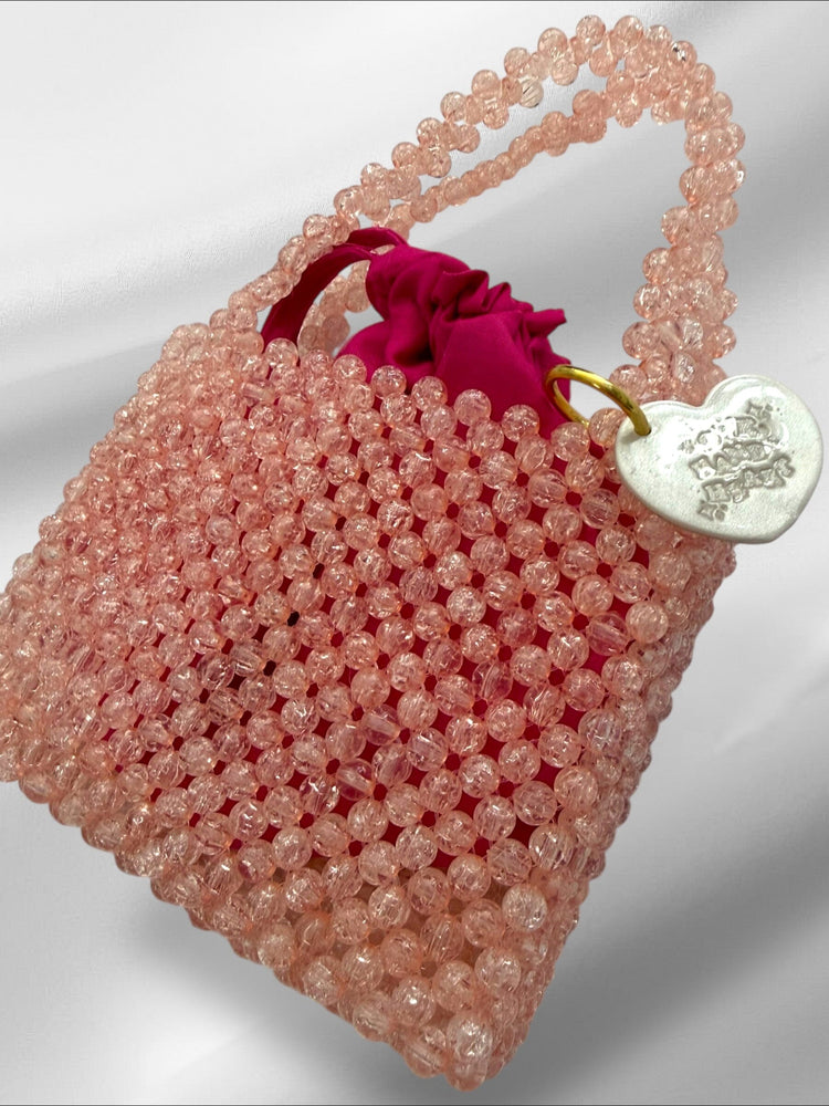 Pink Glitter Bead Bag Purses Love Hand and Heart 