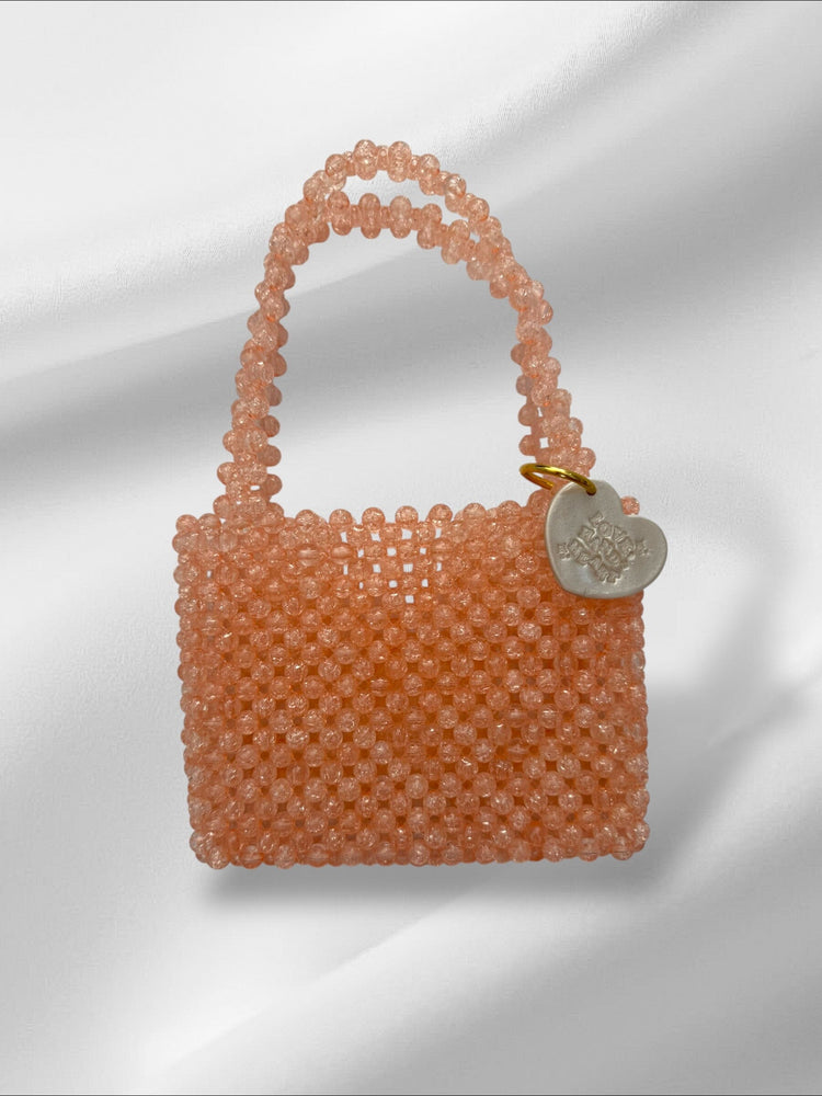 Pink Glitter Bead Bag Purses Love Hand and Heart 