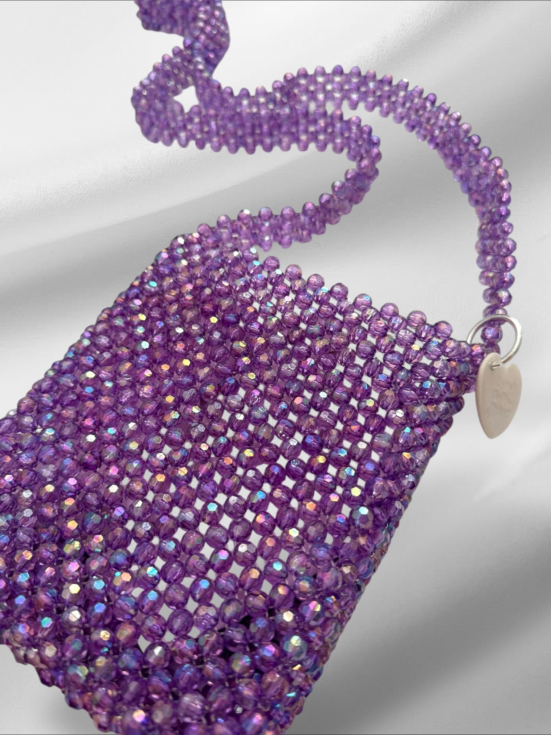 Purple Bejeweled Crossbody Bag Purses Love Hand and Heart 