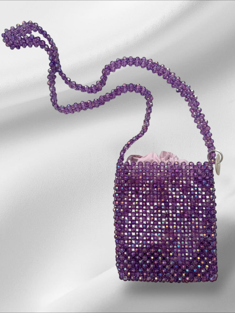 Purple Bejeweled Crossbody Bag Purses Love Hand and Heart 