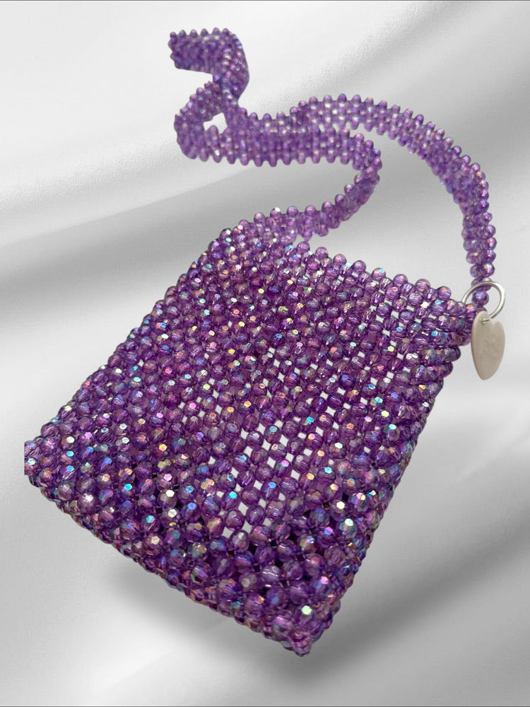 Purple Bejeweled Crossbody Bag Purses Love Hand and Heart 
