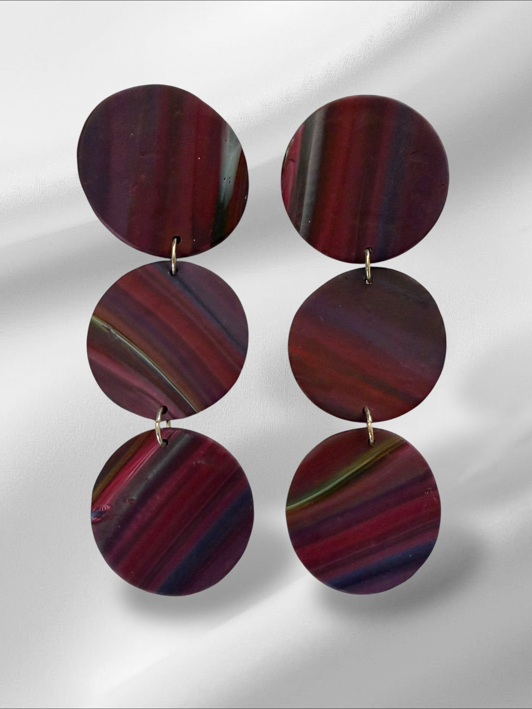 Purple Strokes Rounds Earrings Love Hand and Heart 