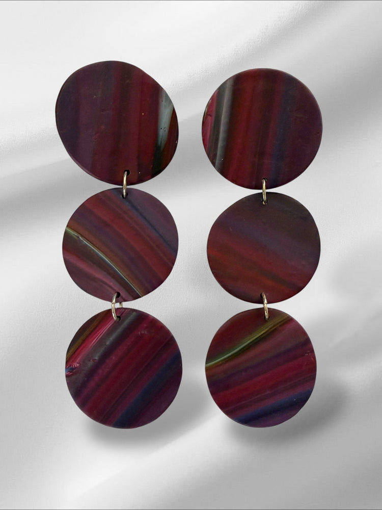 Purple Strokes Rounds Earrings Love Hand and Heart 