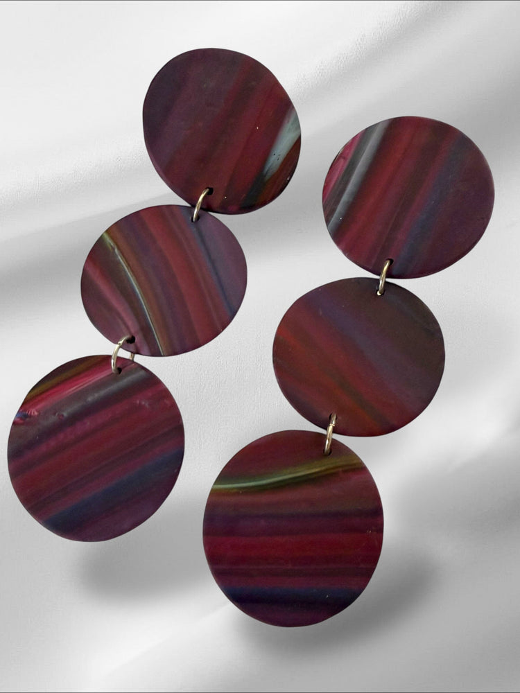 Purple Strokes Rounds Earrings Love Hand and Heart 