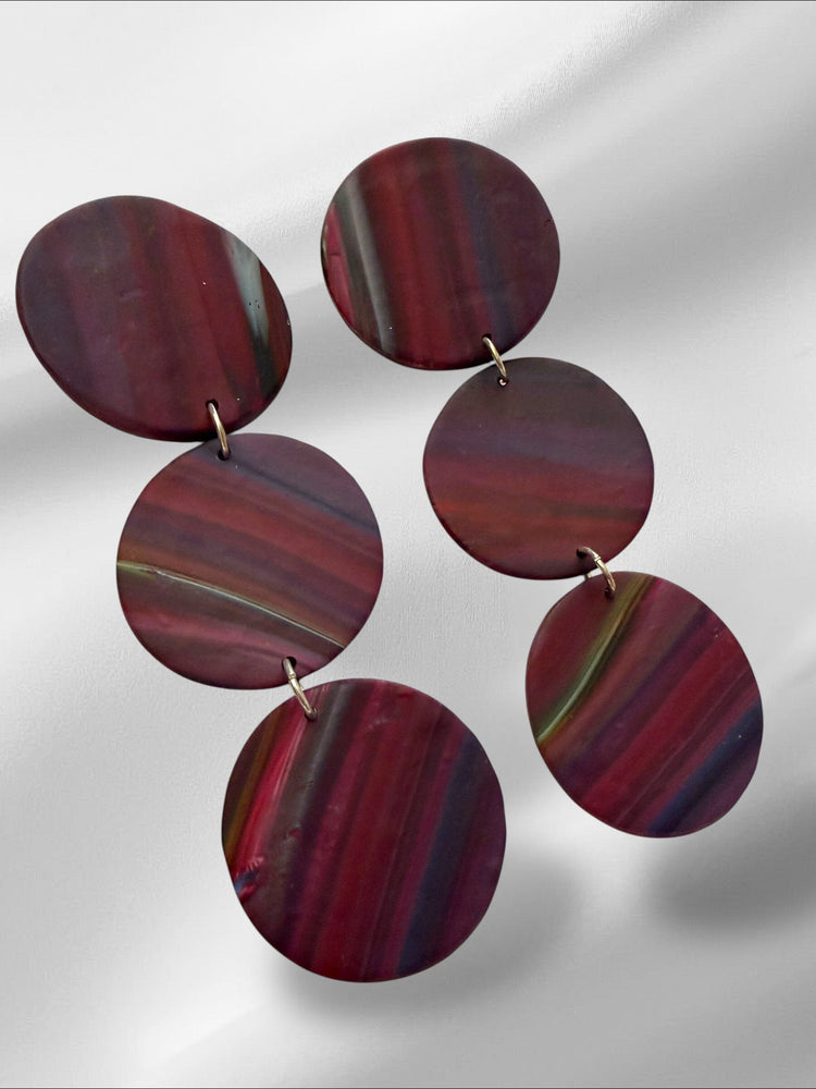 Purple Strokes Rounds Earrings Love Hand and Heart 