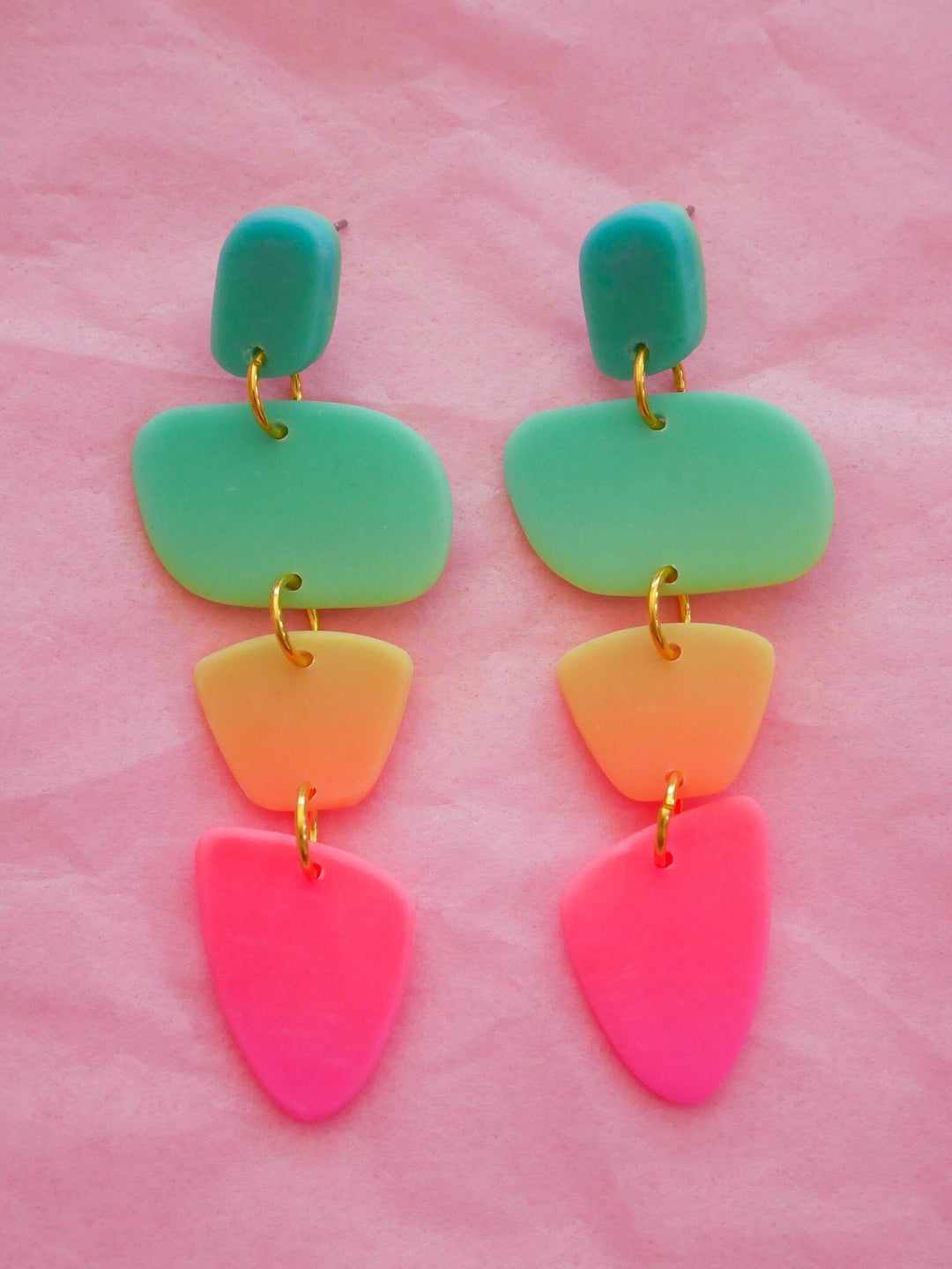 Rainbow Sunset Stackers Dangle Earrings Love Hand and Heart 