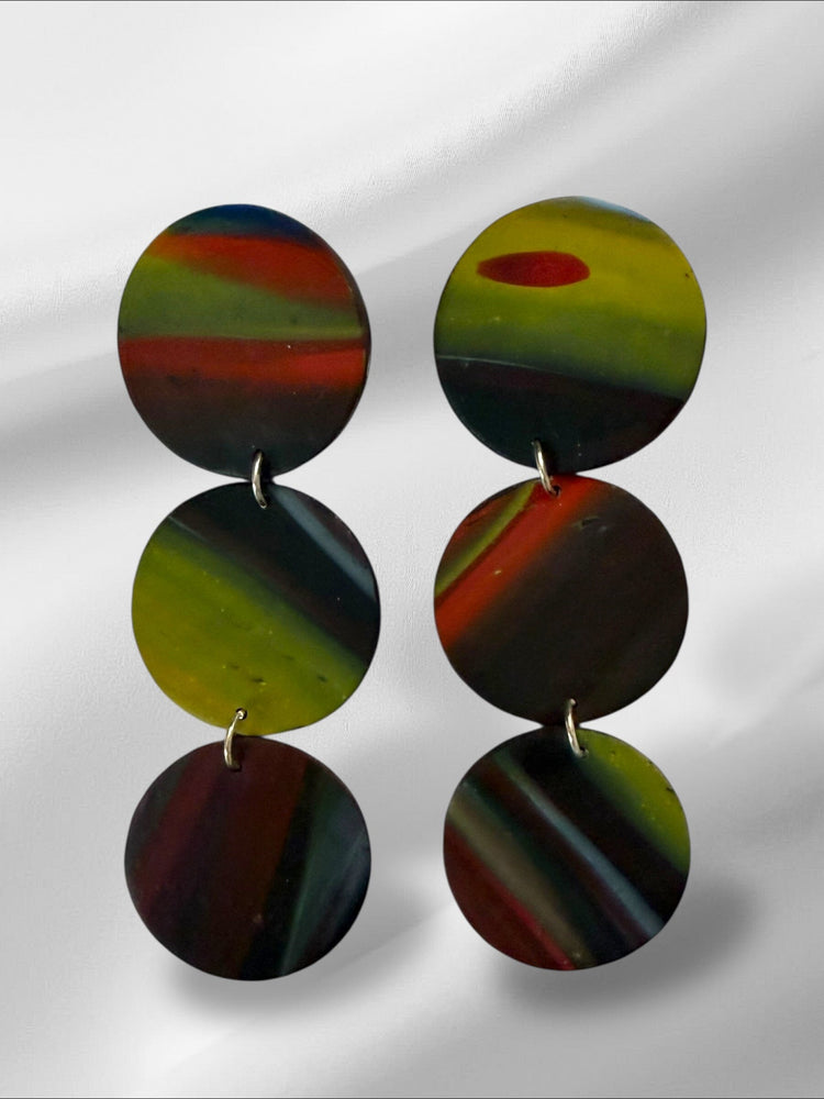 Red Moon Rounds Earrings Love Hand and Heart 