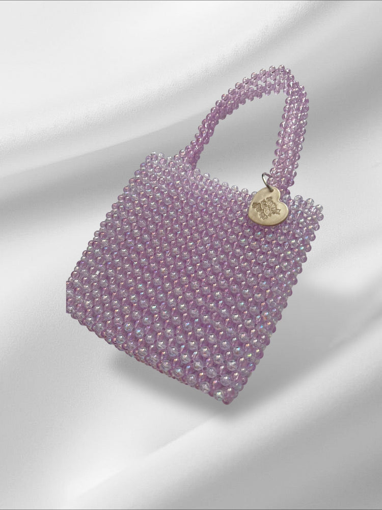 Striped Clear Lilac Bag Purses Love Hand and Heart 
