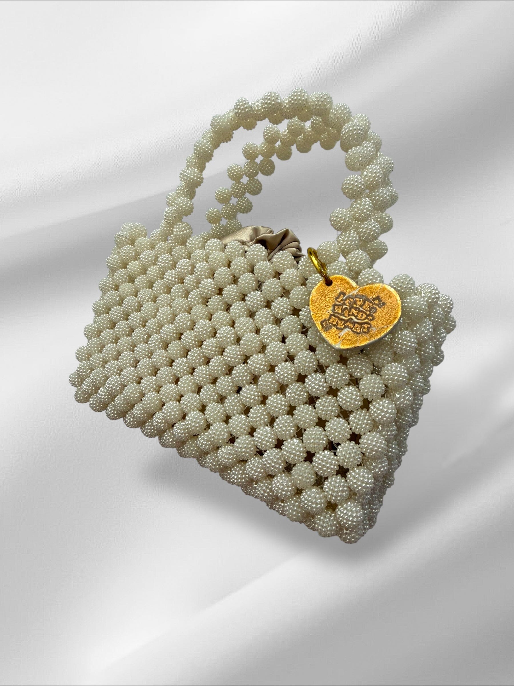 Textured Beaded Ball Bag Purses Love Hand and Heart 