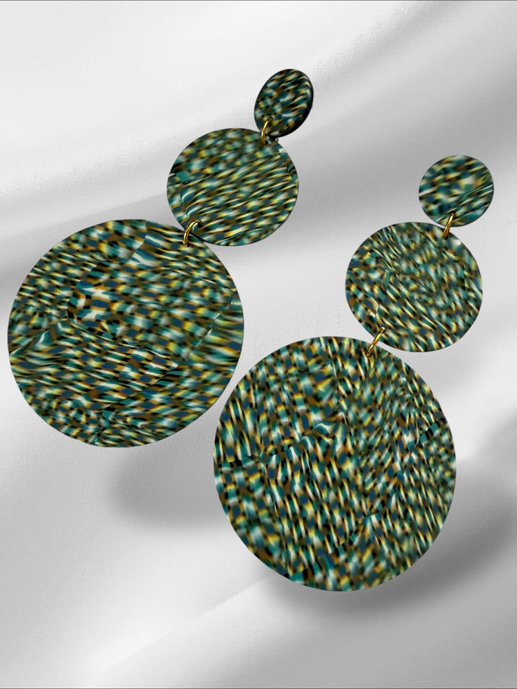 XL Blurry Signatures in Green Earrings Love Hand and Heart 