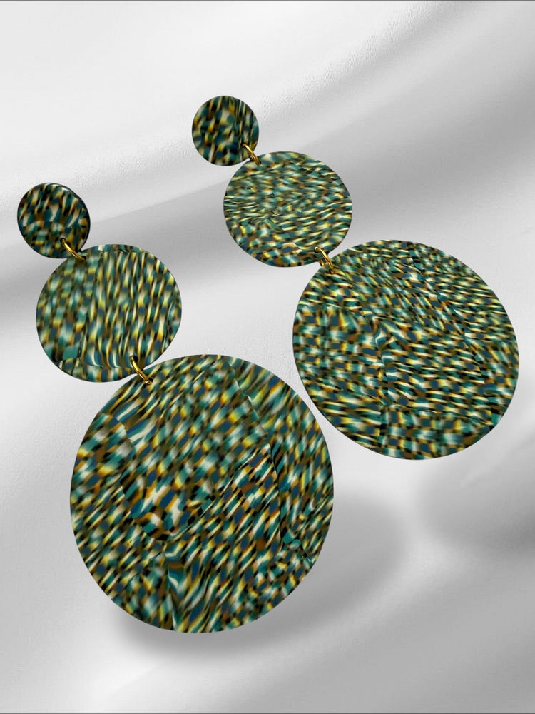 XL Blurry Signatures in Green Earrings Love Hand and Heart 