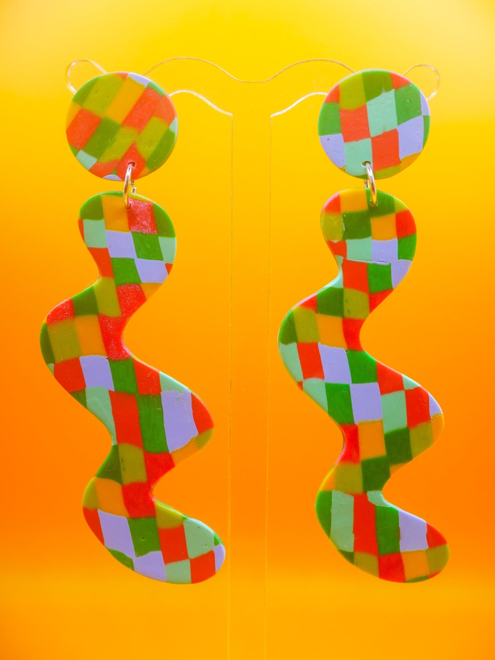 Color Block Squiggles earrings Love Hand and Heart 