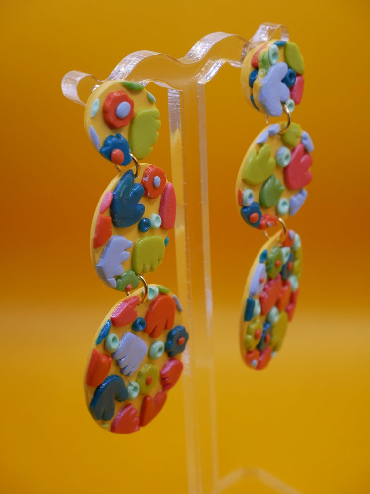 Floral Drops Yellow earrings Love Hand and Heart 