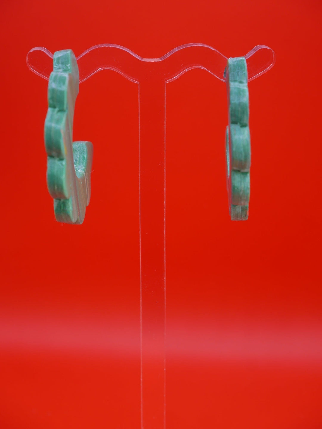 Green Marble Hoops earrings Love Hand and Heart 