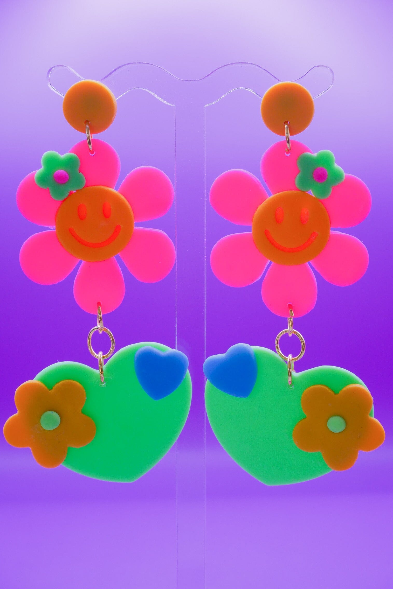 Hearts in Bloom Pink + Mint Green Earrings Love Hand and Heart 