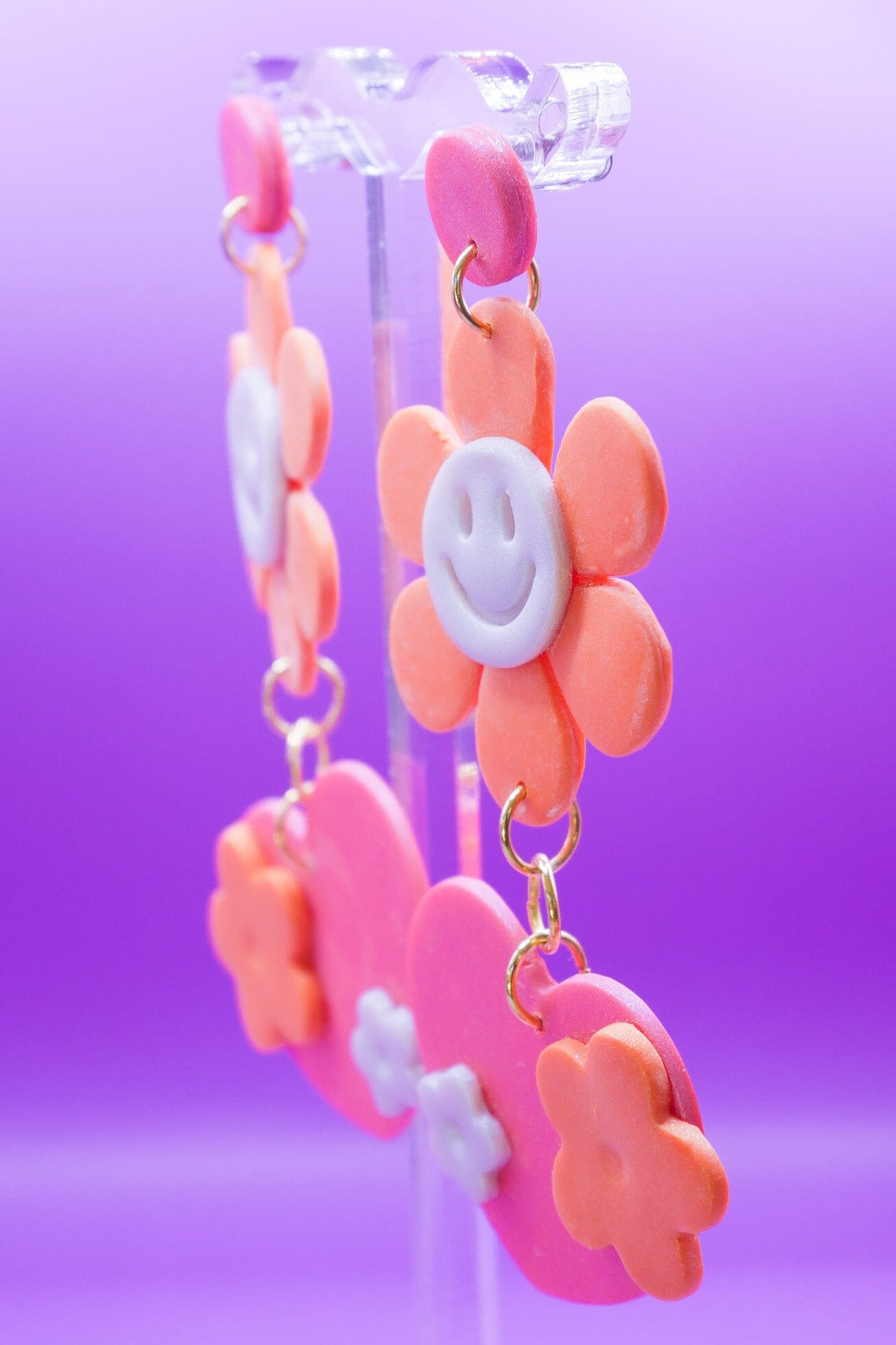 Hearts in Bloom Pink + Orange Earrings Love Hand and Heart 