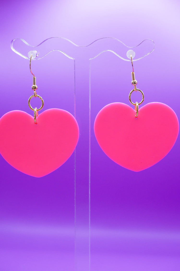 Hot Pink Hearts Earrings Love Hand and Heart 