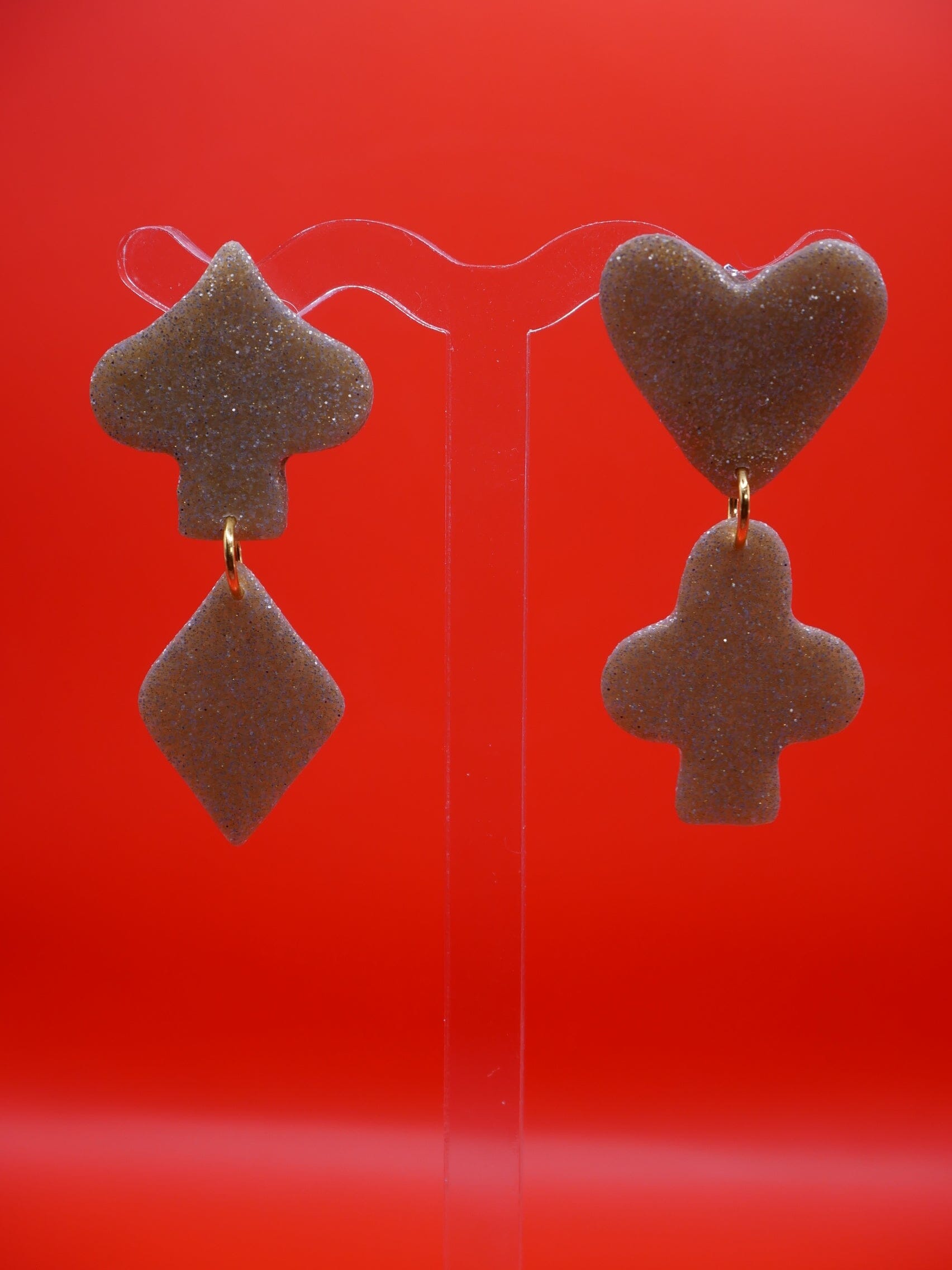 Mini Suit earrings Love Hand and Heart Gold Glitter 