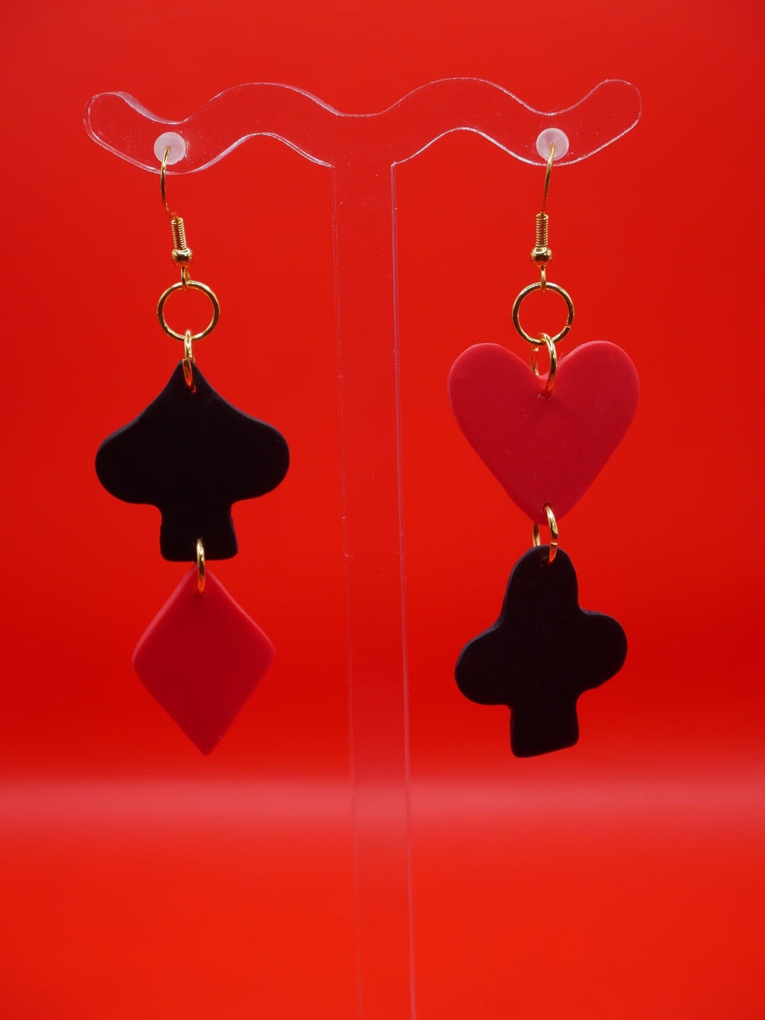 Mini Suit earrings Love Hand and Heart Red + Black 