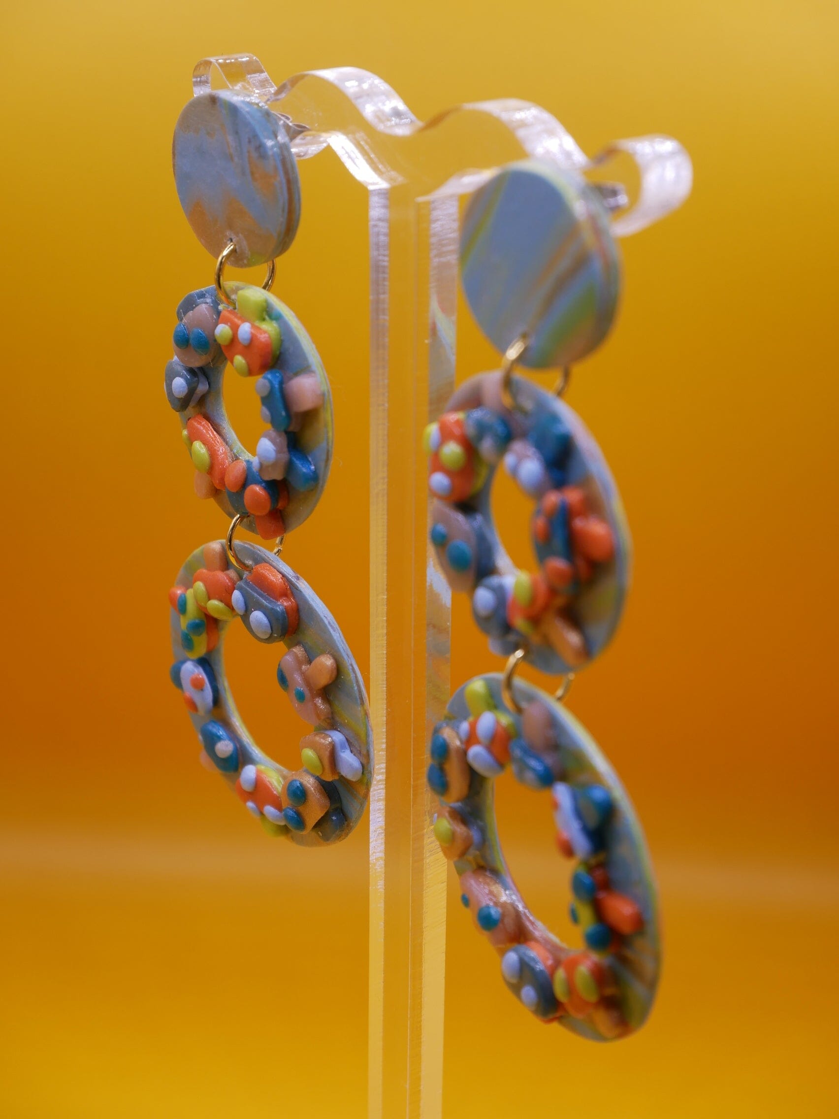 Mushie Mushrooms Orange + Blue earrings Love Hand and Heart 