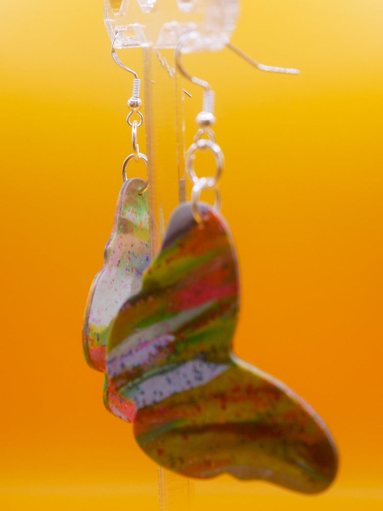 Mystery Rainbow Marble Butterflies earrings Love Hand and Heart 