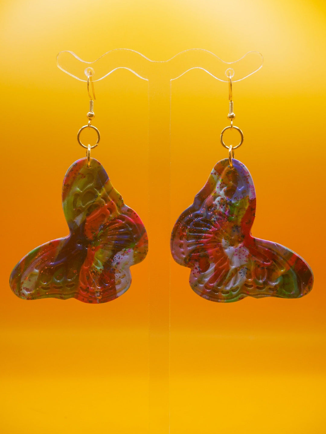 Mystery Rainbow Marble Butterflies earrings Love Hand and Heart 