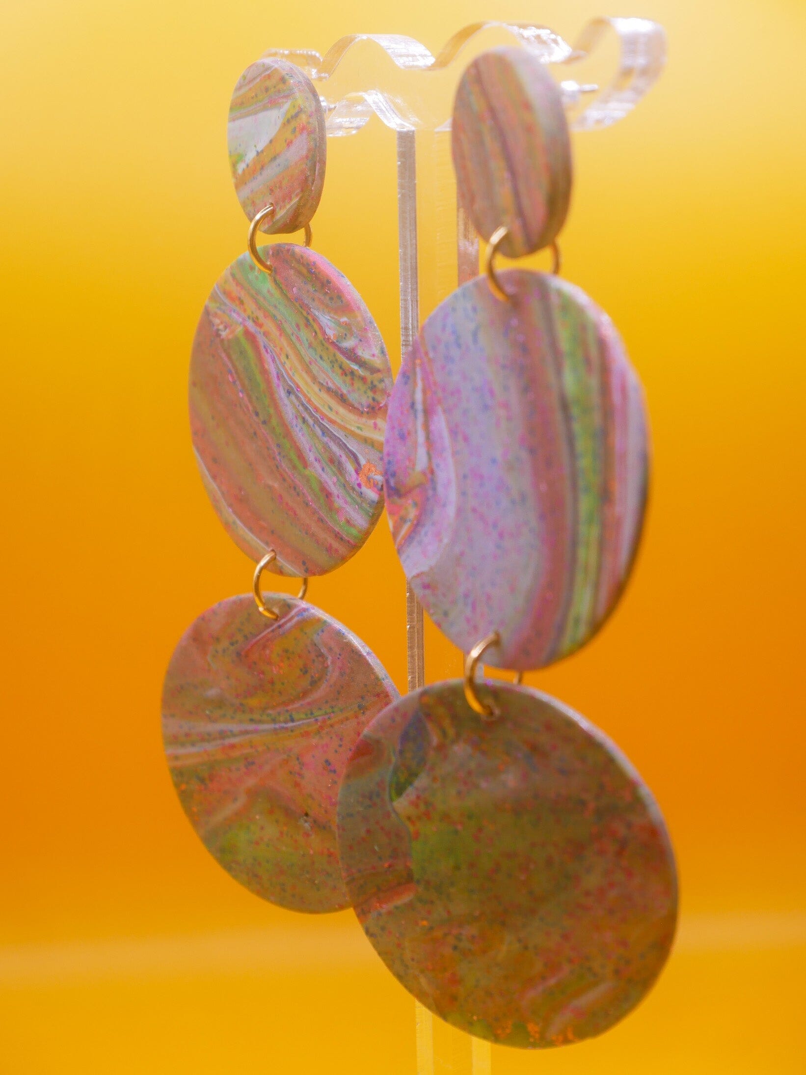 Rainbow Granite Rounds earrings Love Hand and Heart 