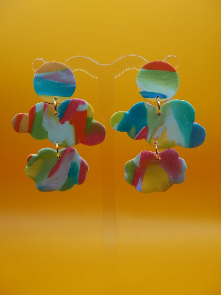 Rainbow Marble Clouds earrings Love Hand and Heart 