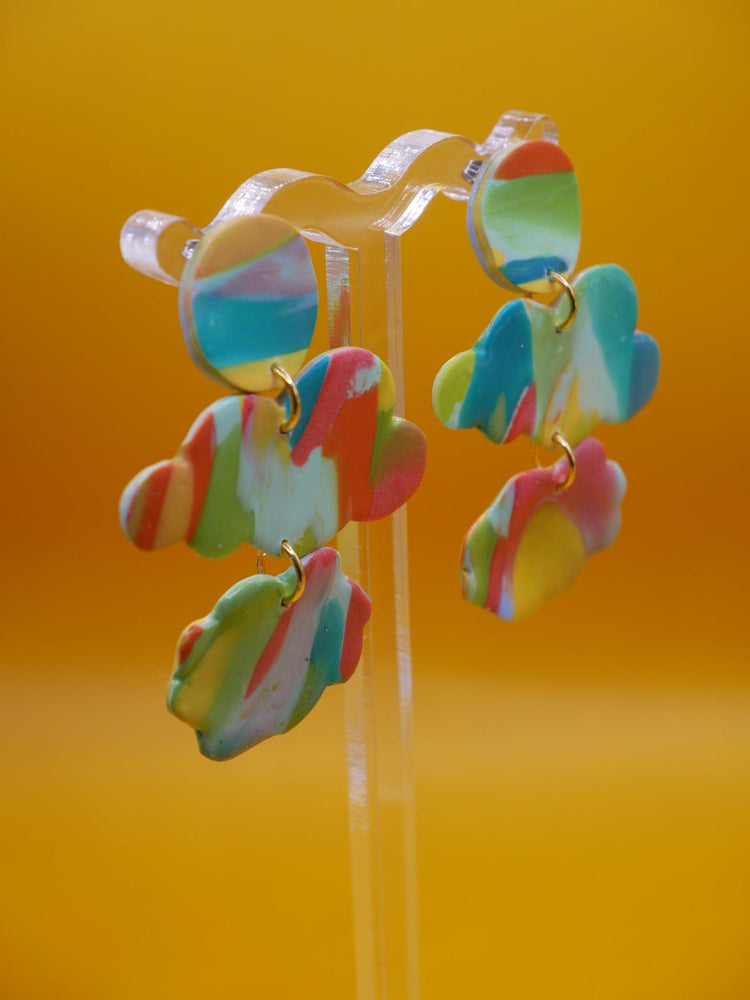Rainbow Marble Clouds earrings Love Hand and Heart 