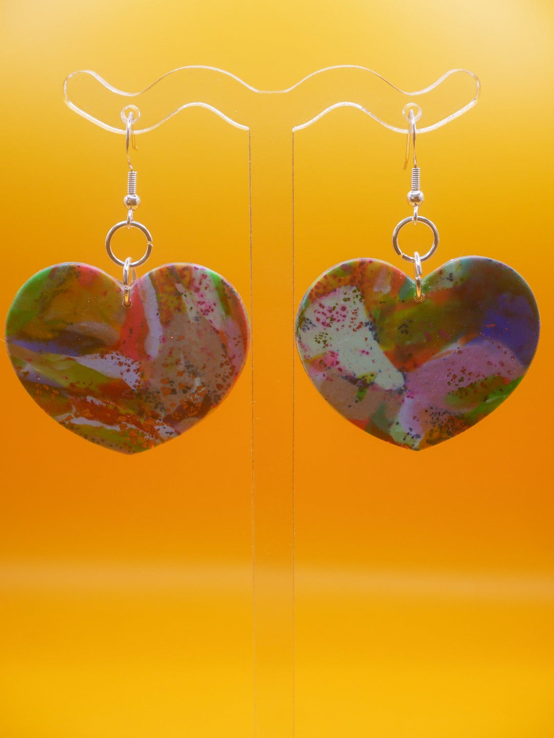 Rainbow Marble Hearts earrings Love Hand and Heart 