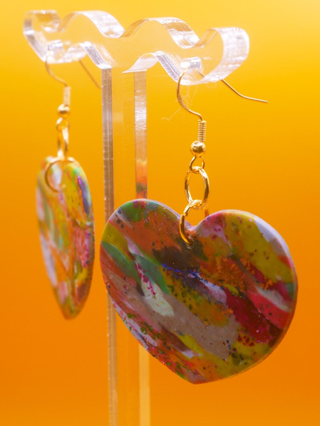 Rainbow Marble Hearts earrings Love Hand and Heart 