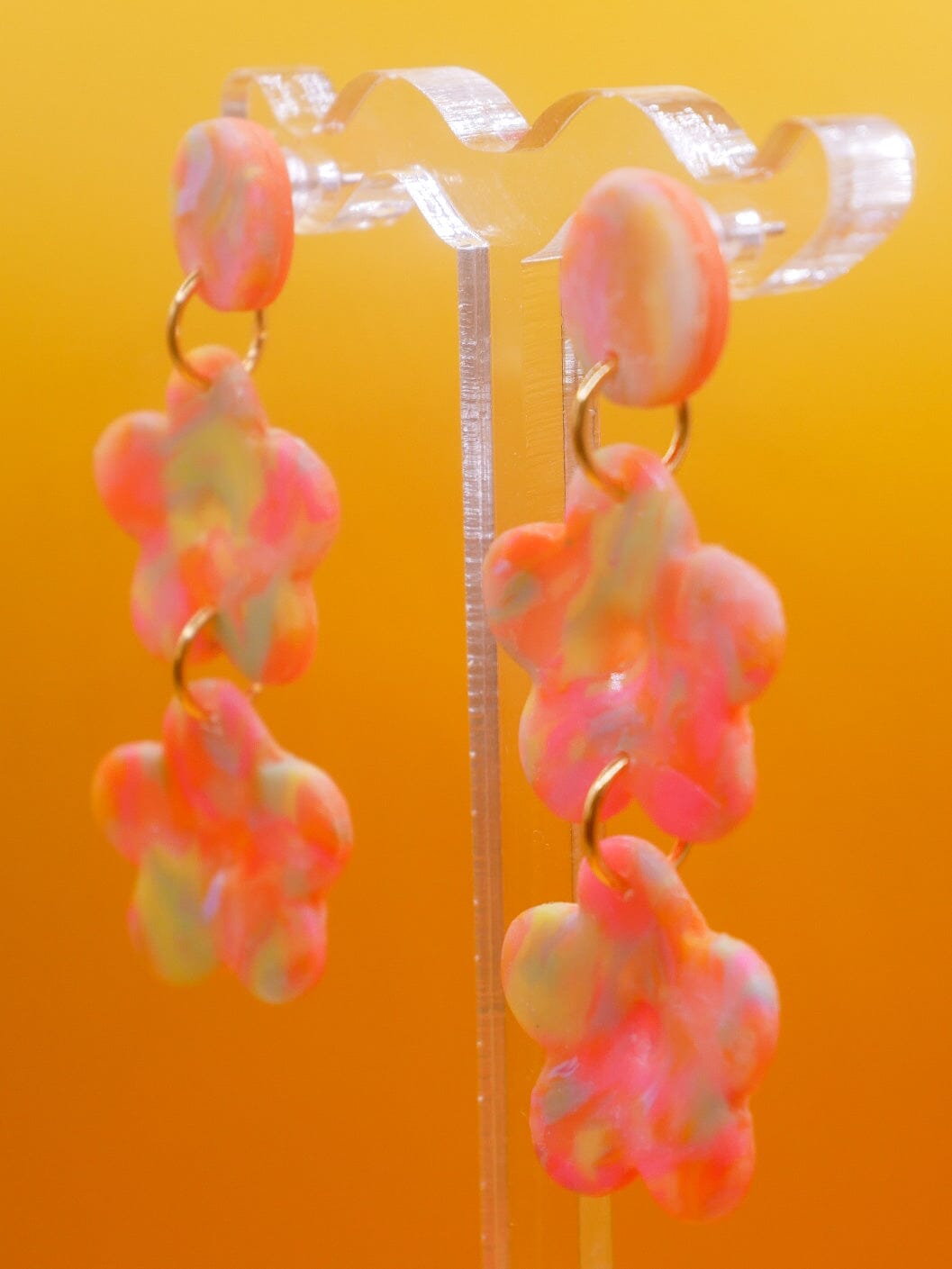 Rainbow Sorbet Blossom earrings Love Hand and Heart 