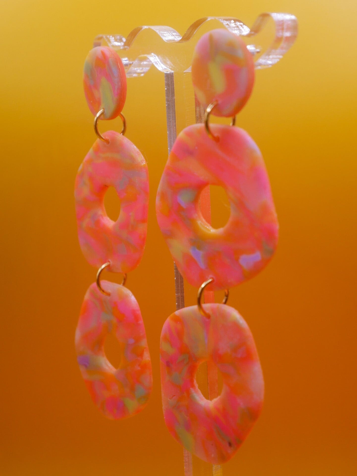 Rainbow Sorbet Stones (Two Tier) earrings Love Hand and Heart 