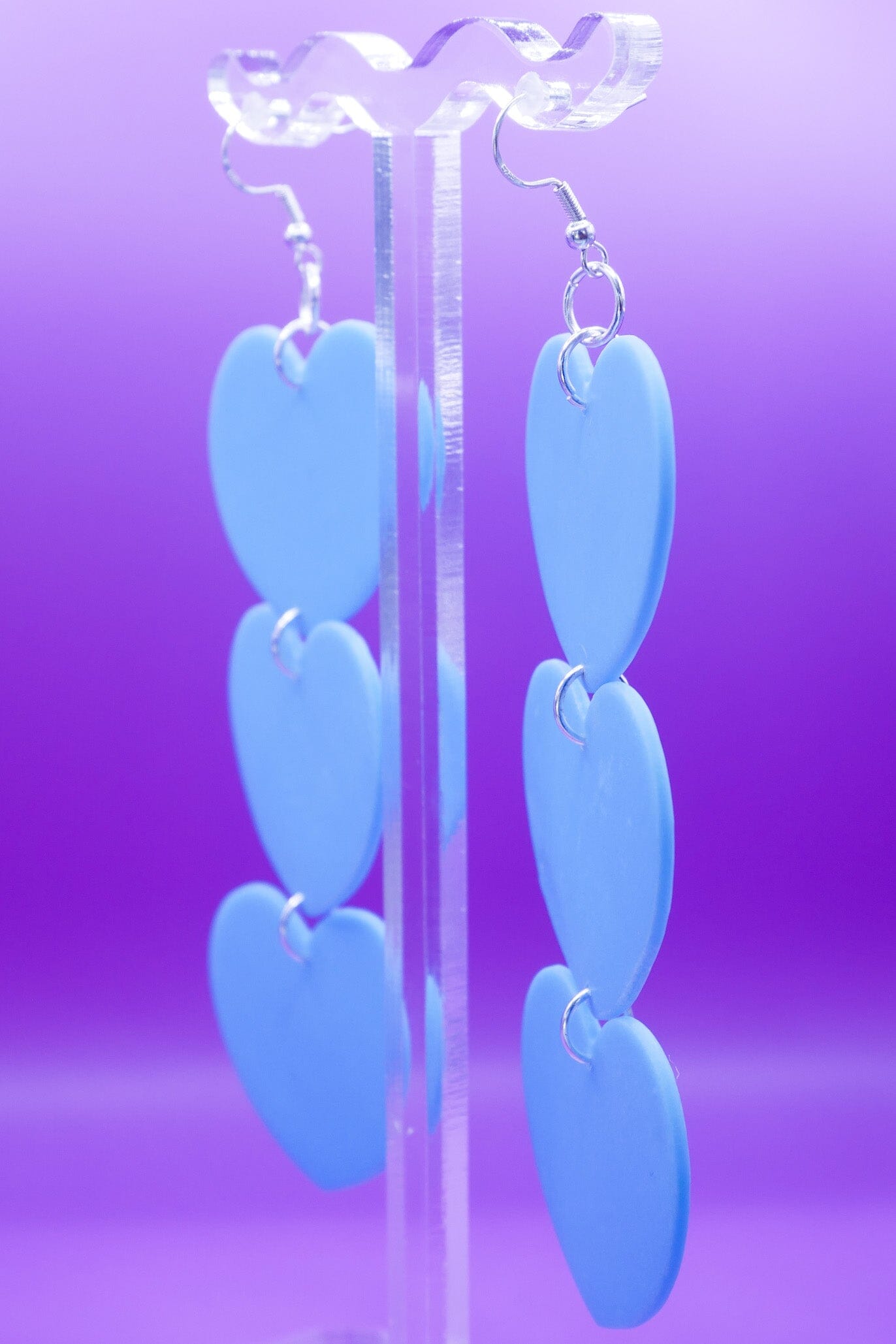 XL Baby Blue Hearts Earrings Love Hand and Heart 