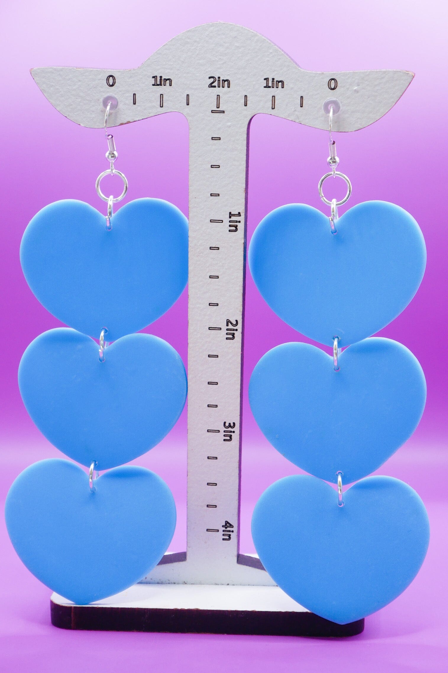 XL Baby Blue Hearts Earrings Love Hand and Heart 