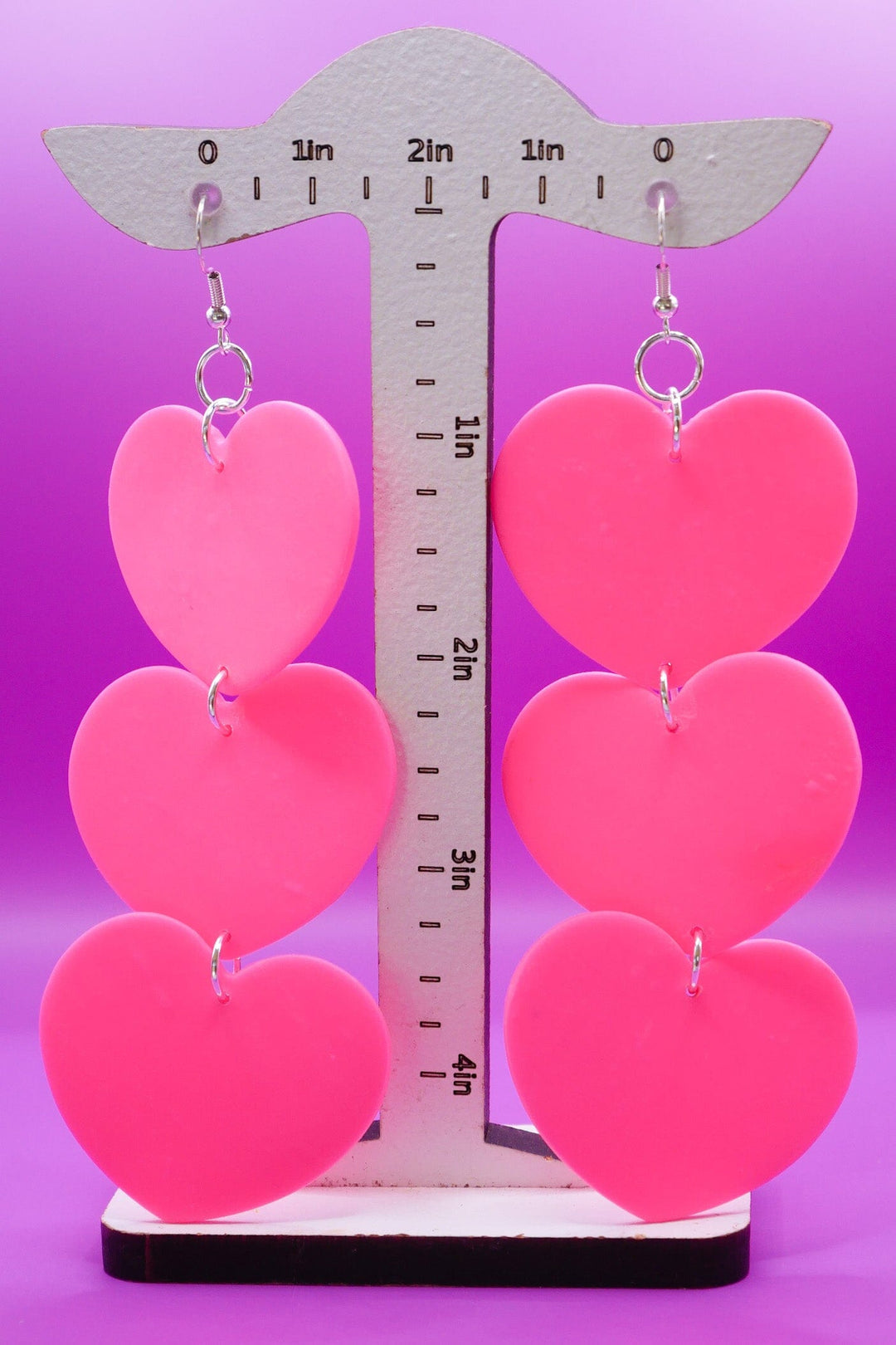 XL Hot Pink Hearts Earrings Love Hand and Heart 