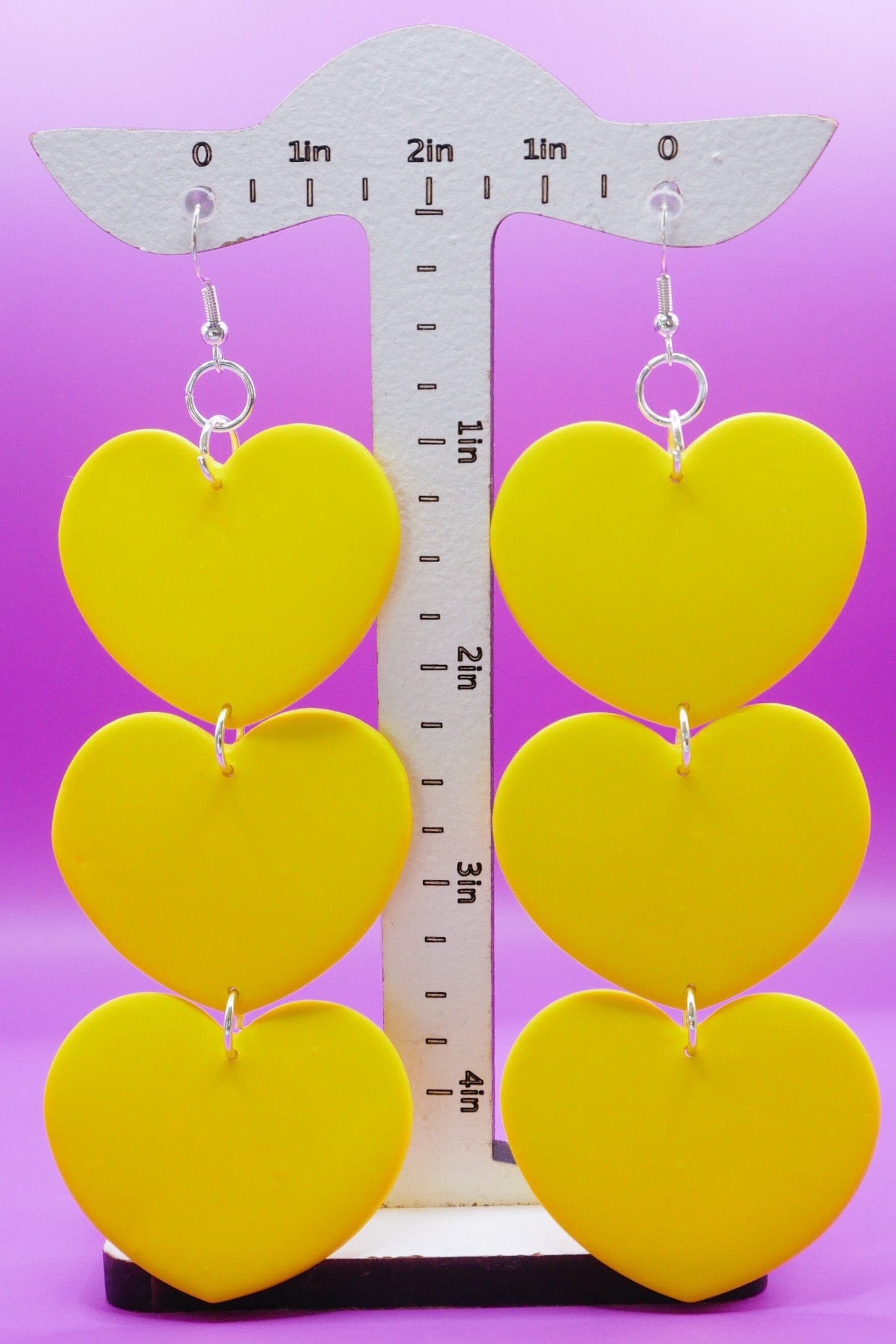 XL Neon Yellow Hearts Earrings Love Hand and Heart 