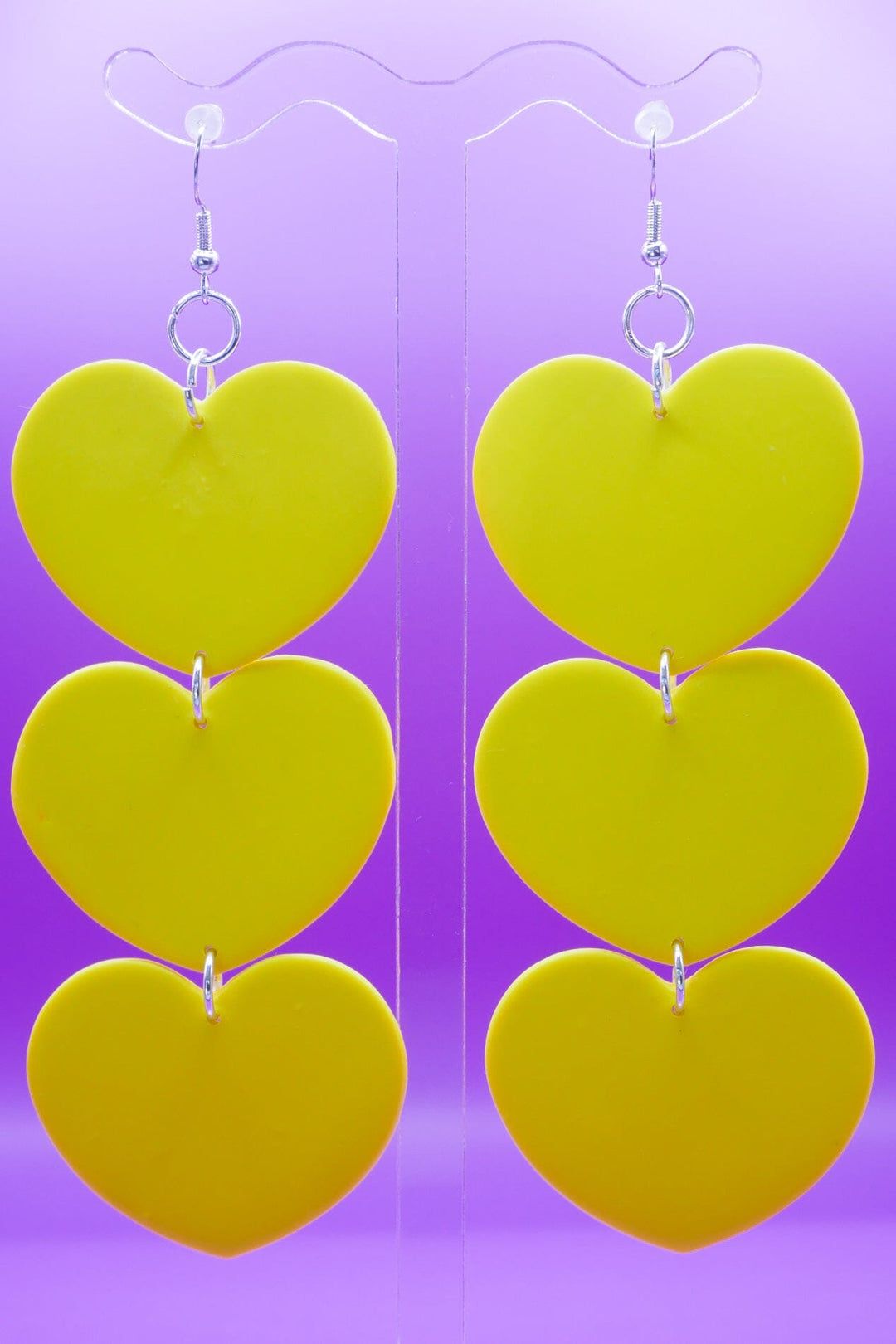 XL Neon Yellow Hearts Earrings Love Hand and Heart 